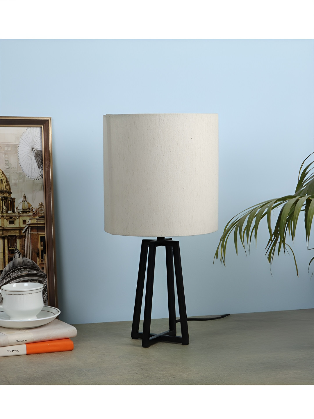 Two Moustaches White & Black Metal Cylinder Shaped Table Lamp