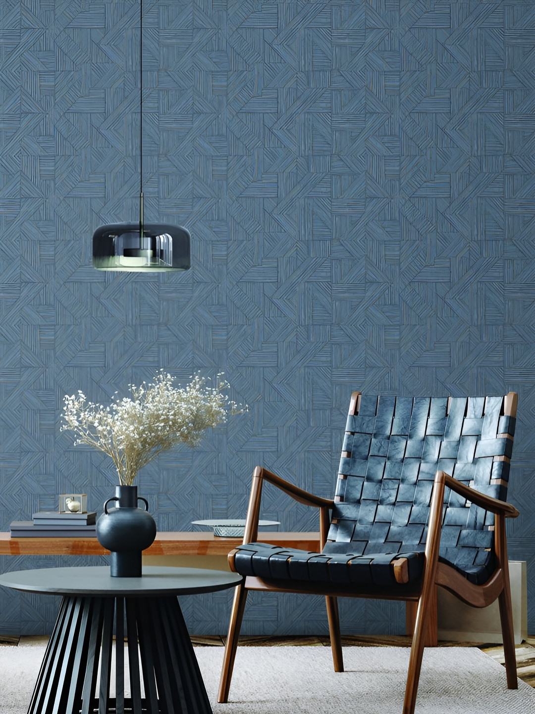 Fedora Wallpapers Angular Aesthetics Grey & Blue 3D Abstract Printed Waterproof Wallpaper