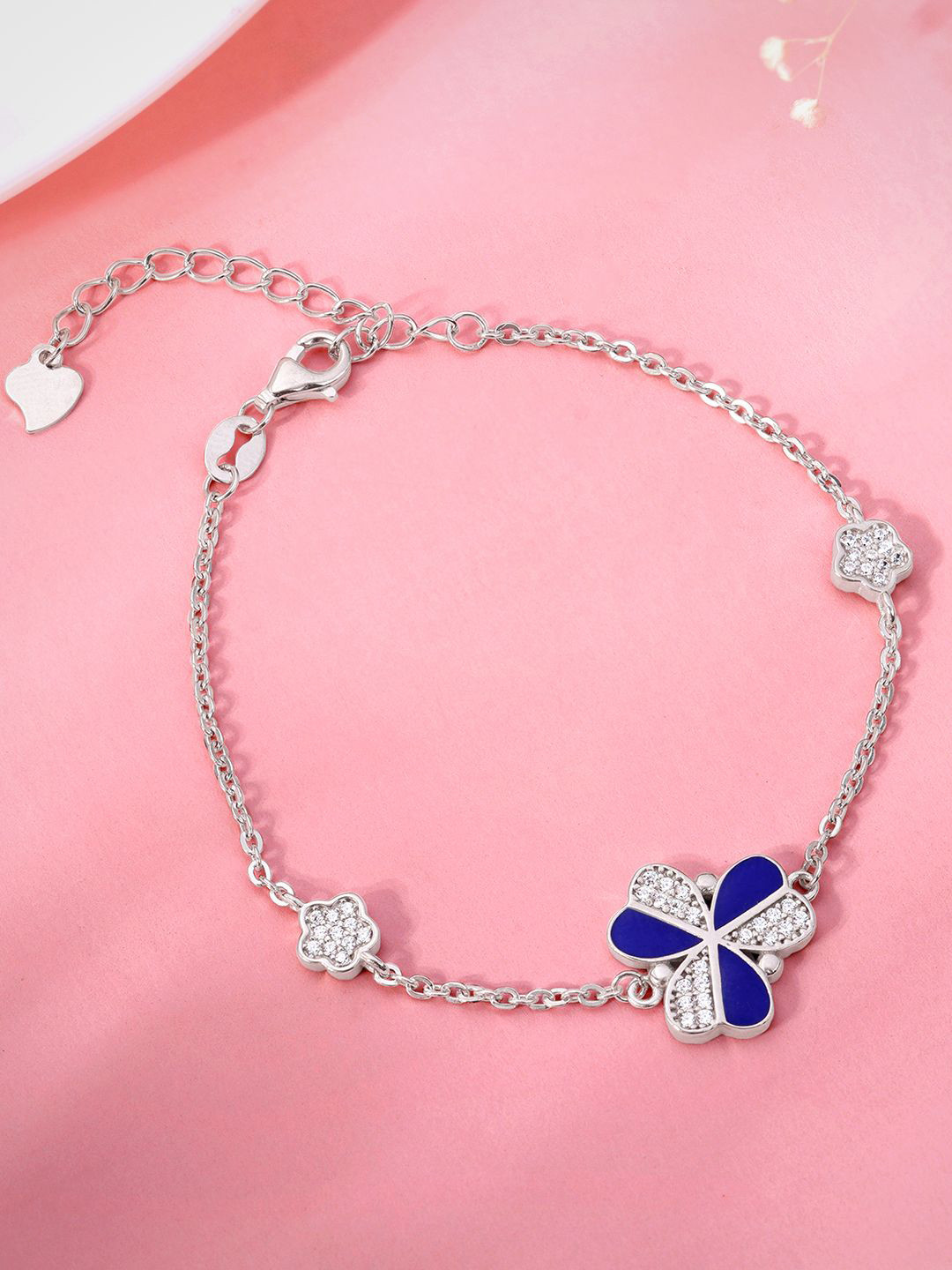 GIVA Women Stunning Floral 925 Sterling Silver Rhodium-Plated Charm Bracelet