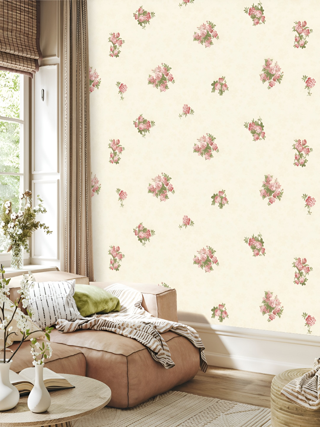 Fedora Wallpapers Spring Vibes Cream & Pink 3D Floral Printed Waterproof Wallpaper