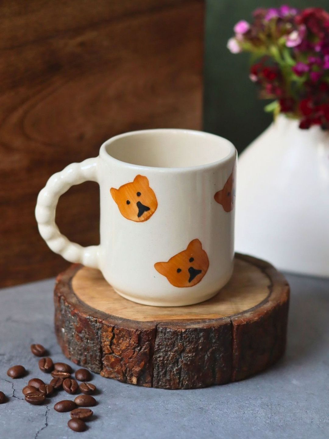 WEAVING HOMES White Animal Print Ceramic Microwave Safe Mug-250ml