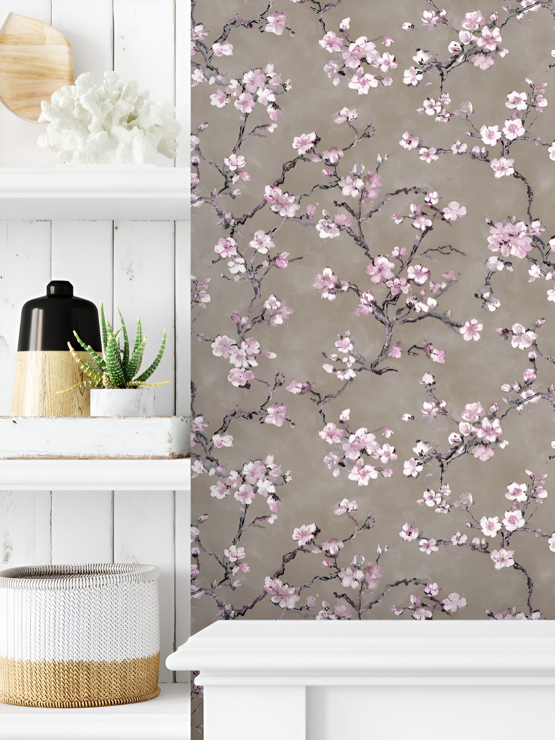 Fedora Wallpapers Comfortable Stripes Taupe & Pink 3D Floral Printed Waterproof Wallpaper