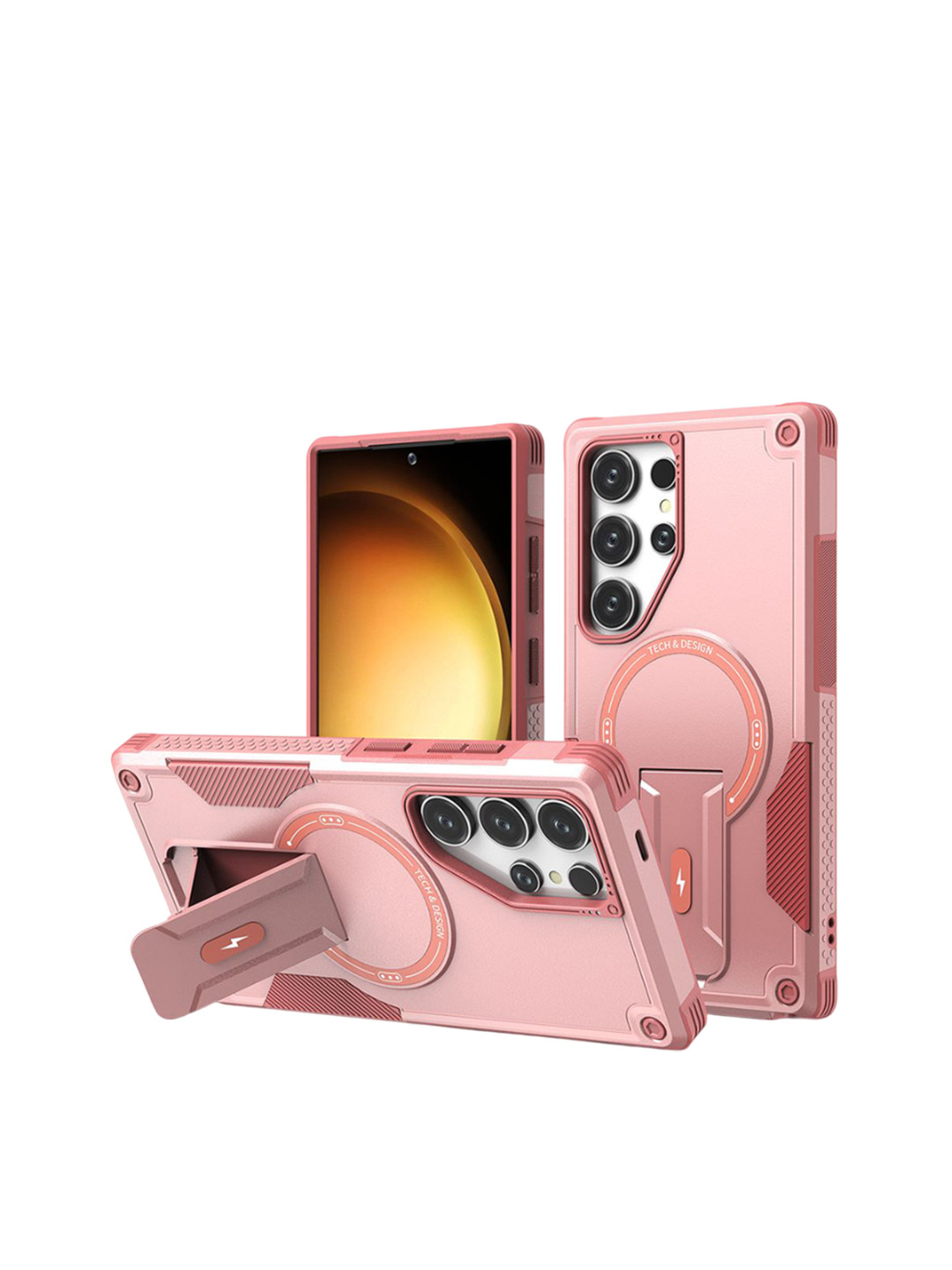 Luxury Kase Unisex Pink Samsung Galaxy S24 Ultra 5G Back Cover with Portable Kickstand