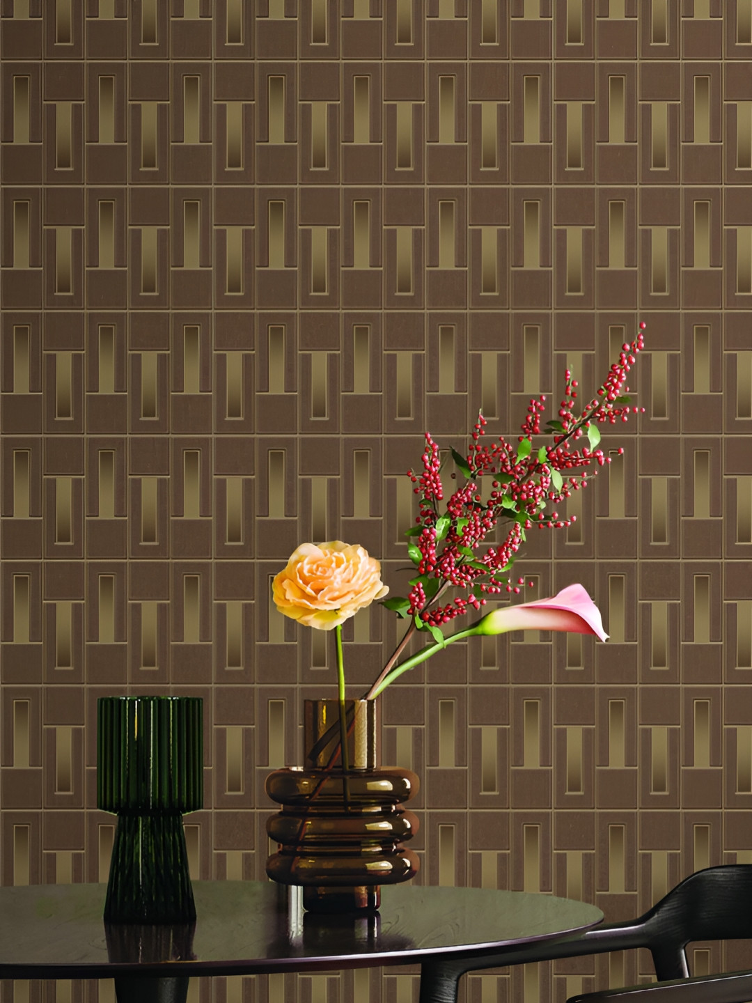 Fedora Wallpapers Gridscape Brown & Beige 3D Geometric Printed Waterproof Wallpaper