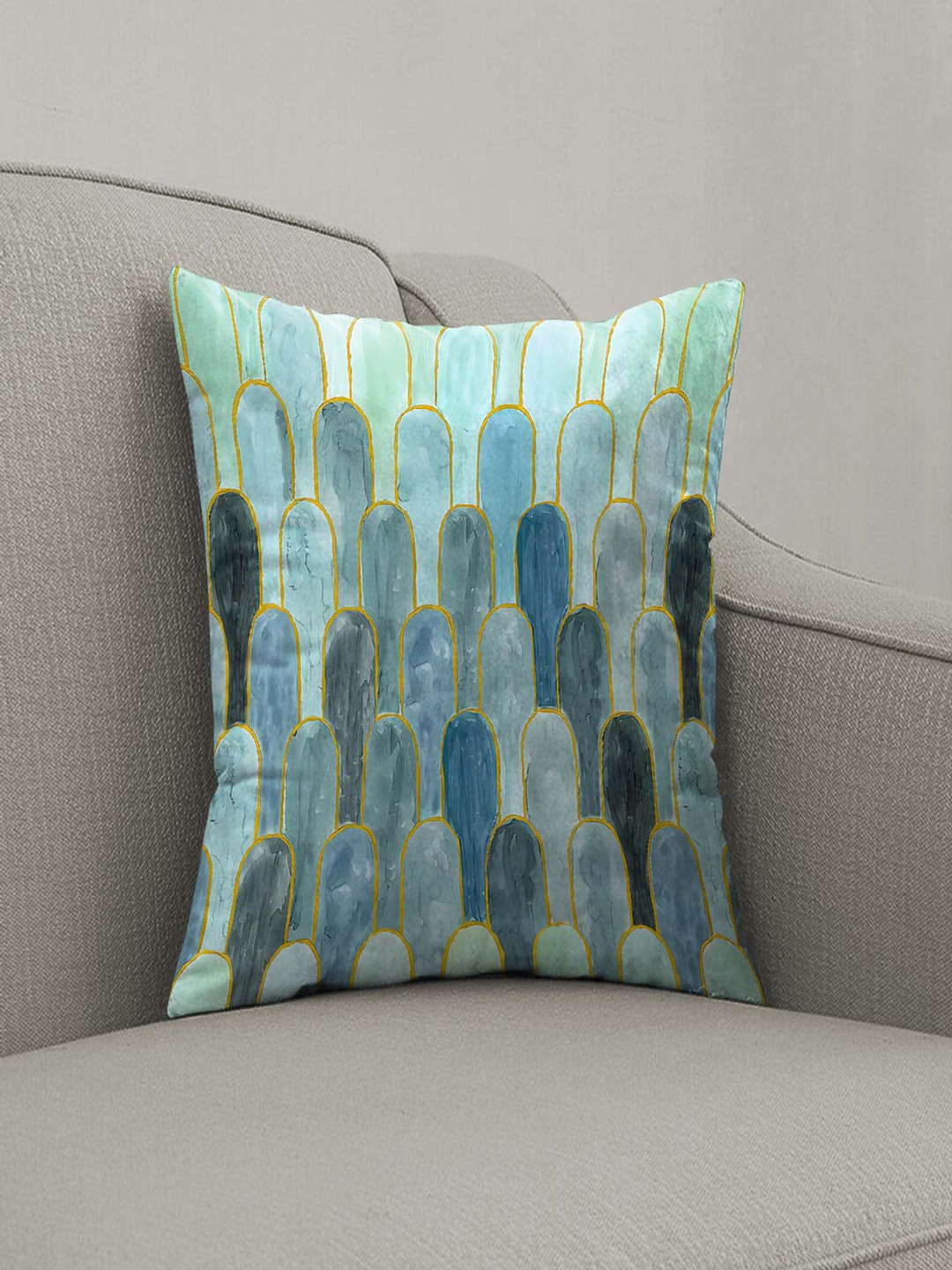 CASABLEU Nicobar Geometric Polyester Washable 2 Piece Square Cushion Covers - 16x16In