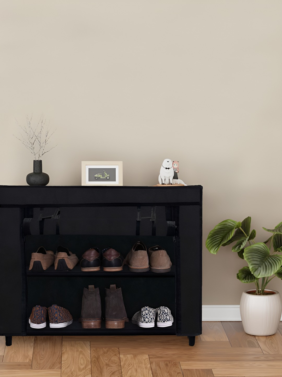 Rmerchants Black Stainless Steel 2-Layers Shoe Rack With Dust Cover