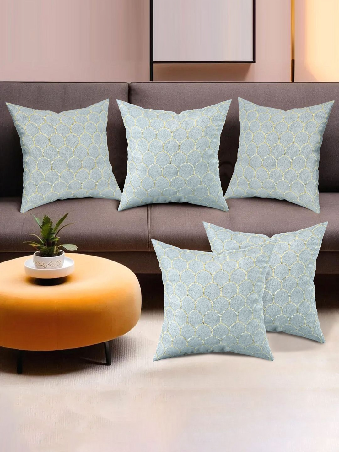 Myntra Elegant Homes Sequines Bubble Geometric Velvet 5 Pcs Embellished Cushion Covers - 15.7 x 15.7 In