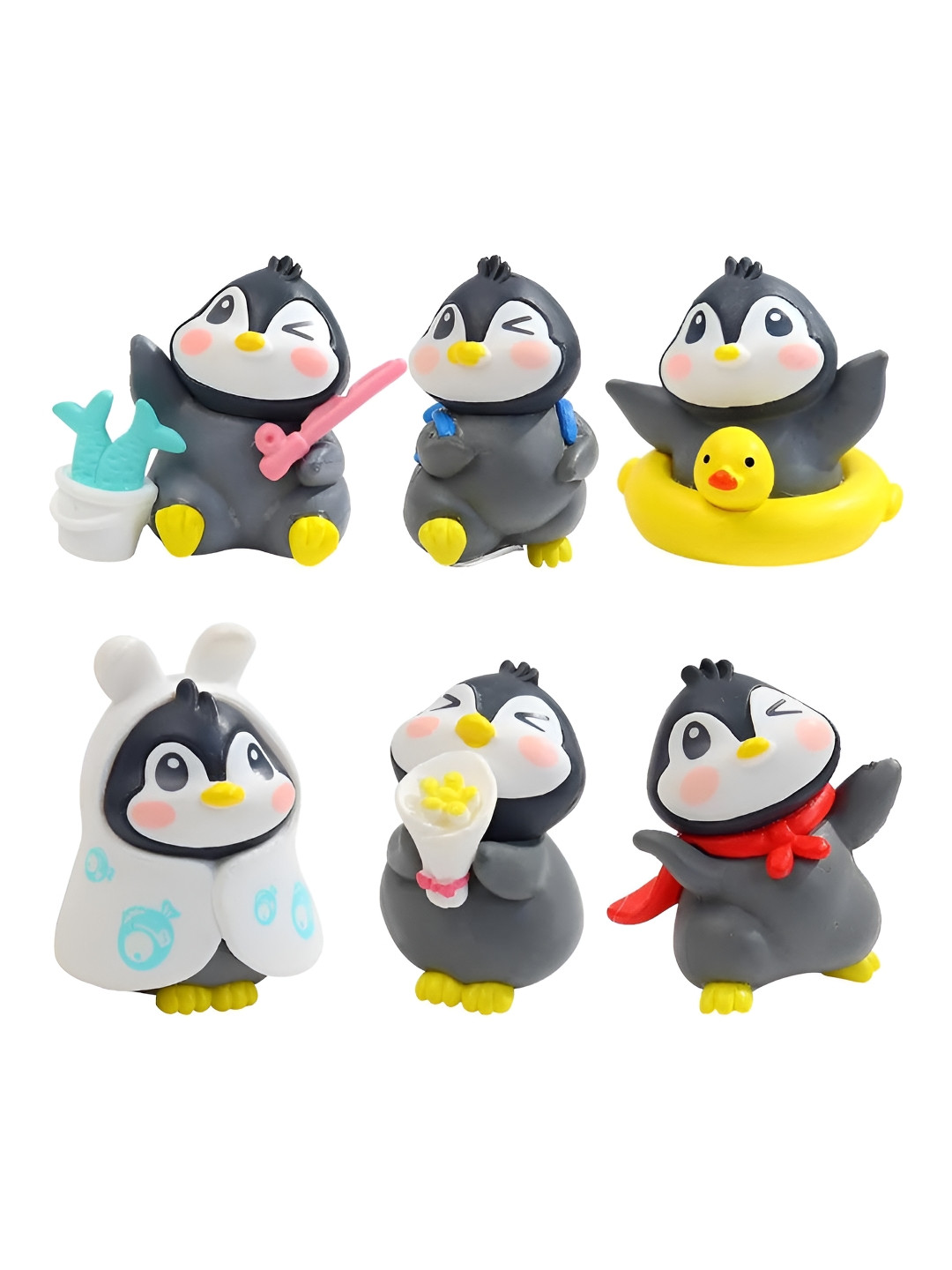TIED RIBBONS Miniature Penguin Grey Polyresin Matte Living Room Set of 6 Tiny Showpieces - 1.5 Inches