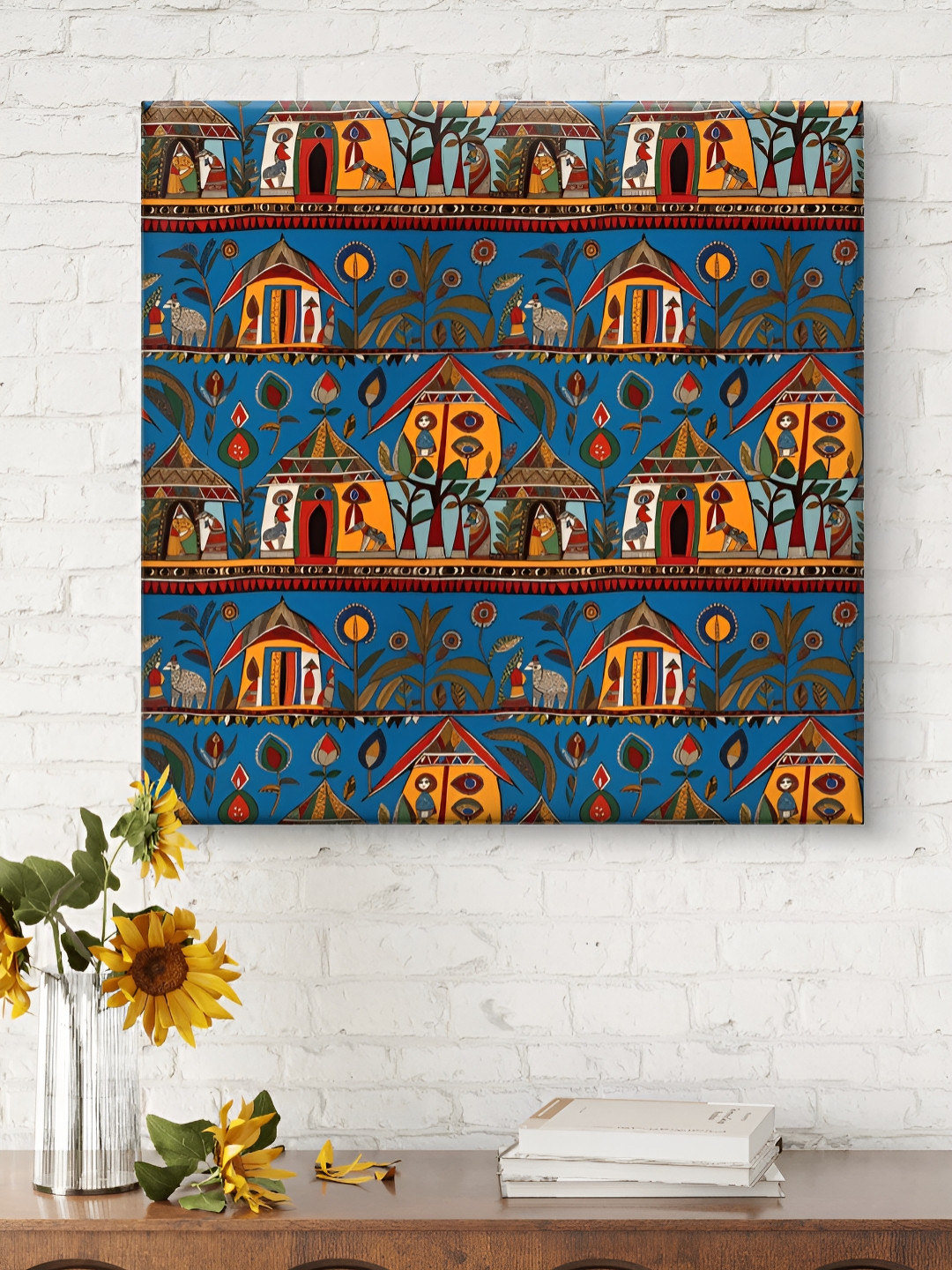 Livin'luxe Blue & Orange Abstract Traditional Art Canvas Wall Art