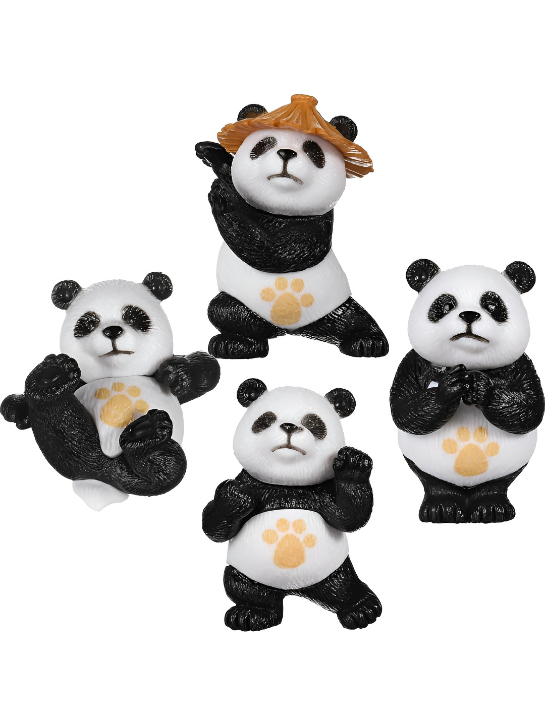 TIED RIBBONS Miniature Panda Black Polyresin Glossy Garden Set of 4 Tiny Showpieces - 1.9 Inches