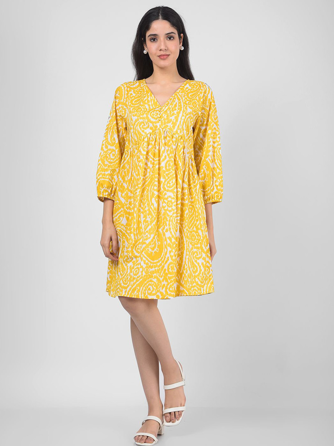 Numero Uno Women Floral Print Puff Sleeve A-Line Dress
