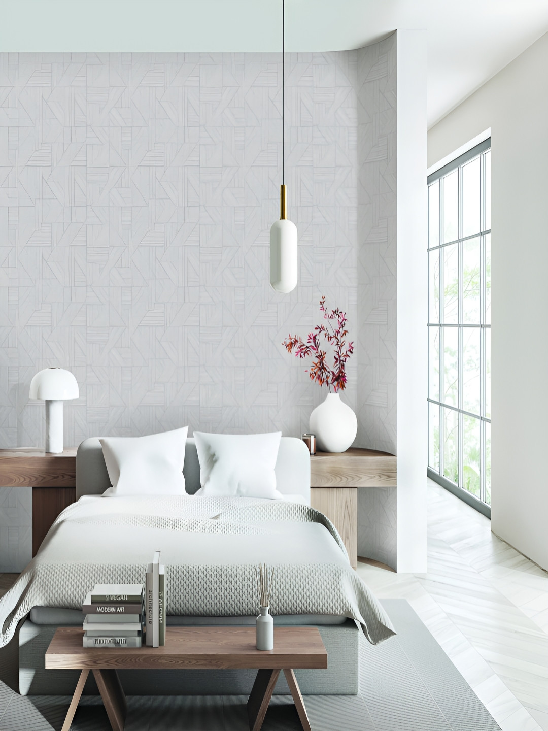 Fedora Wallpapers Angular Aesthetics White & Grey 3D Abstract Printed Waterproof Wallpaper