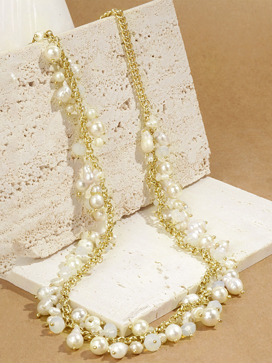 Evteraa Gold-Plated Ariel's Pearls Beaded Statement Necklace