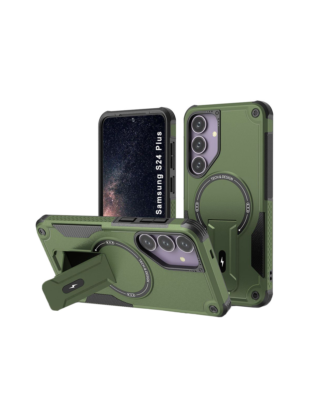 Luxury Kase Solid Printed Samsung Galaxy S24 Plus Back Cover with Portable Kickstand