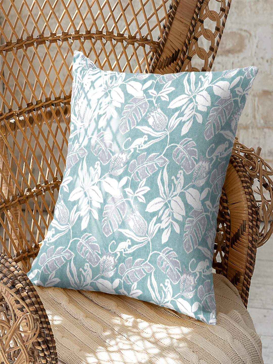 CASABLEU Premium Savanna Blue and White 2 Pieces Floral Printed Square Cushion Covers