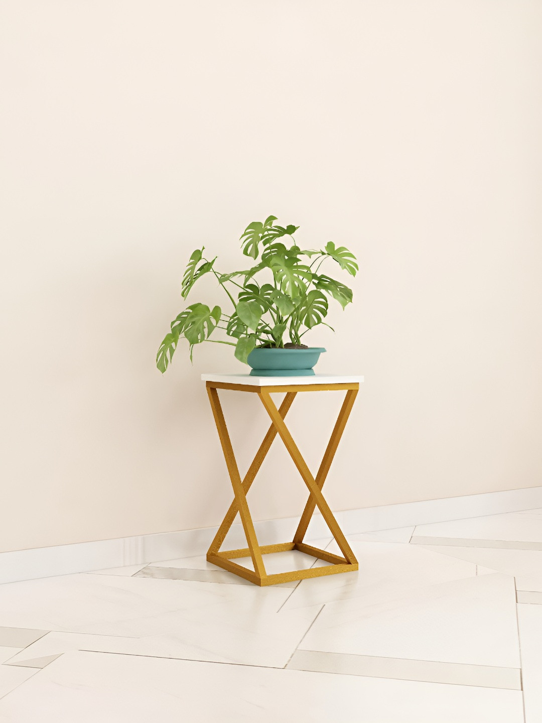 SIVOM Gold Wooden Square Bedside Table