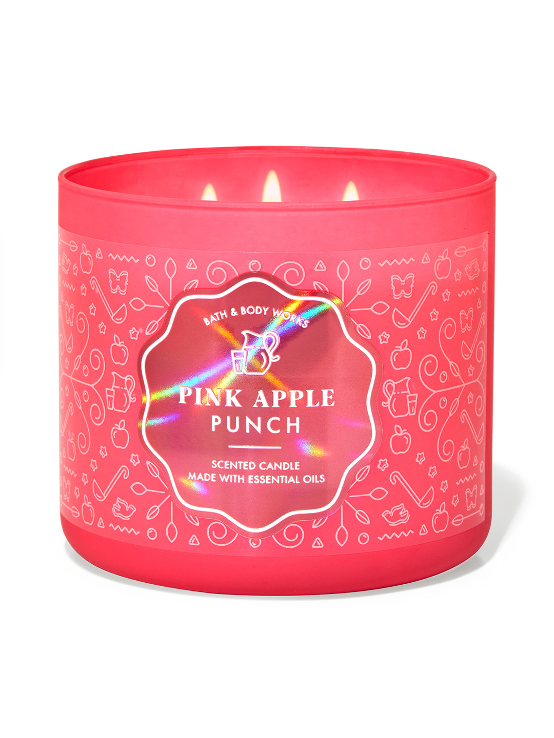 Bath & Body Works Scented 3 Wick Pink Apple Punch Solid Geometric Regular Jar Candles