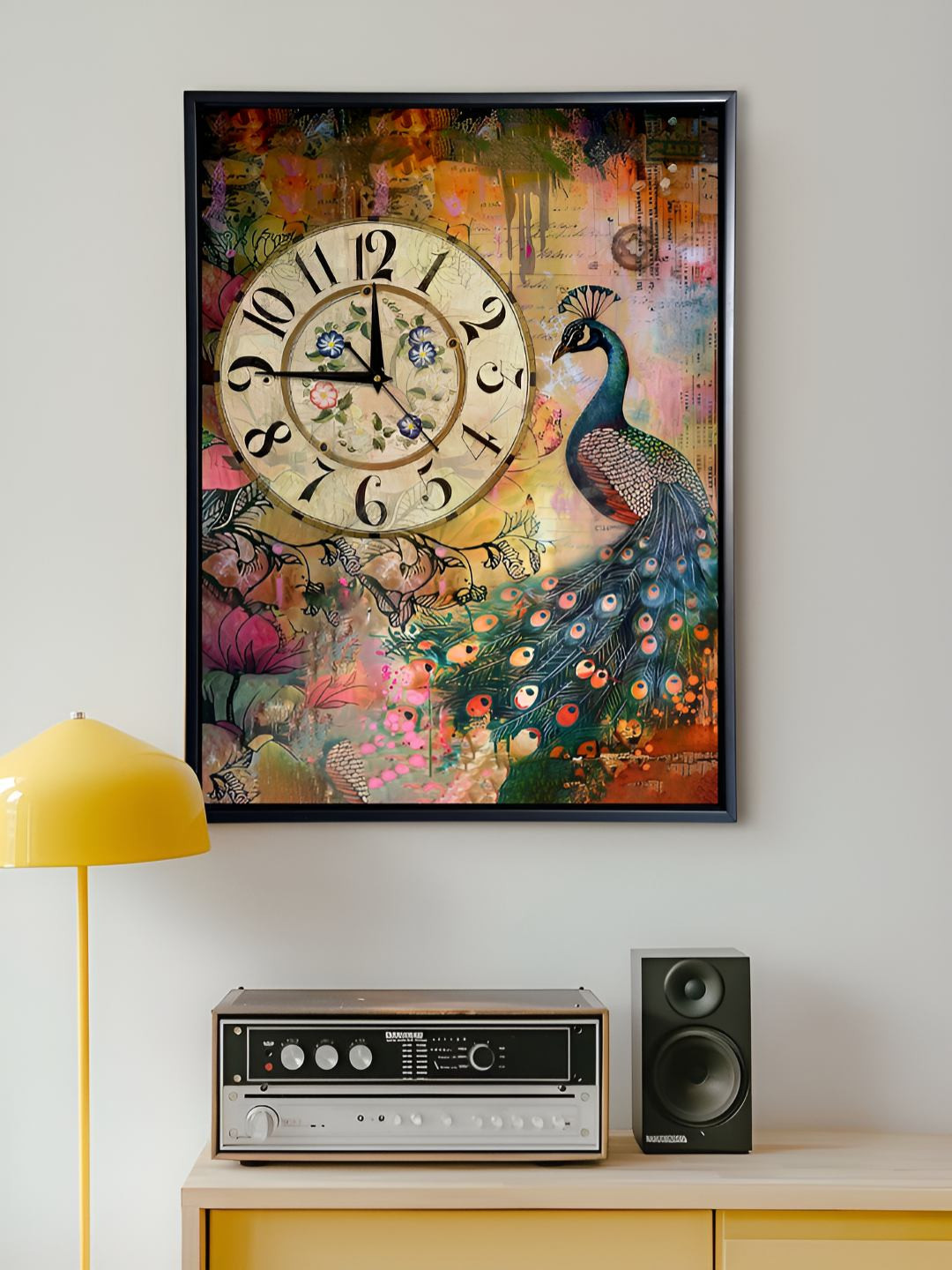 Art Street Gold-Toned Wooden Traditional Wall Art Painting with Clock