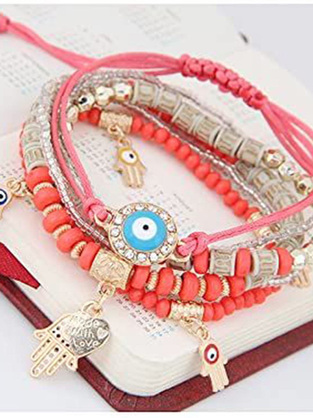 Thrillz Set Of 6 Silver-Plated Artificial Beaded Charm Bracelet