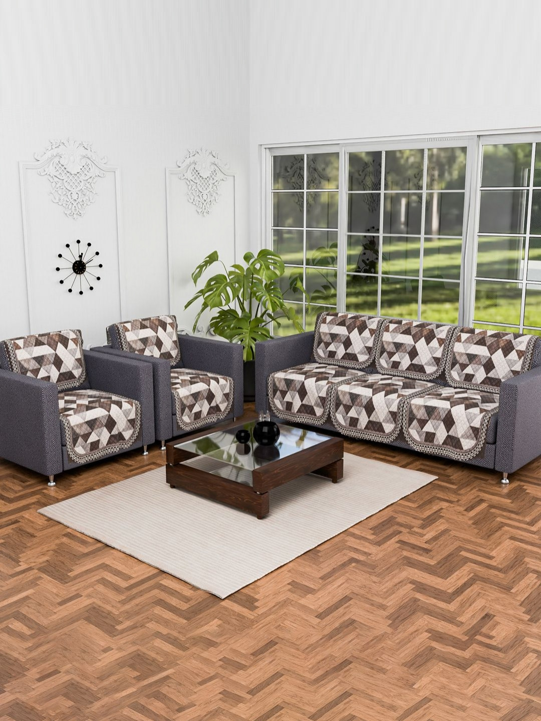 Myntra Elegant Homes White & Brown Velvet Sofa Cover