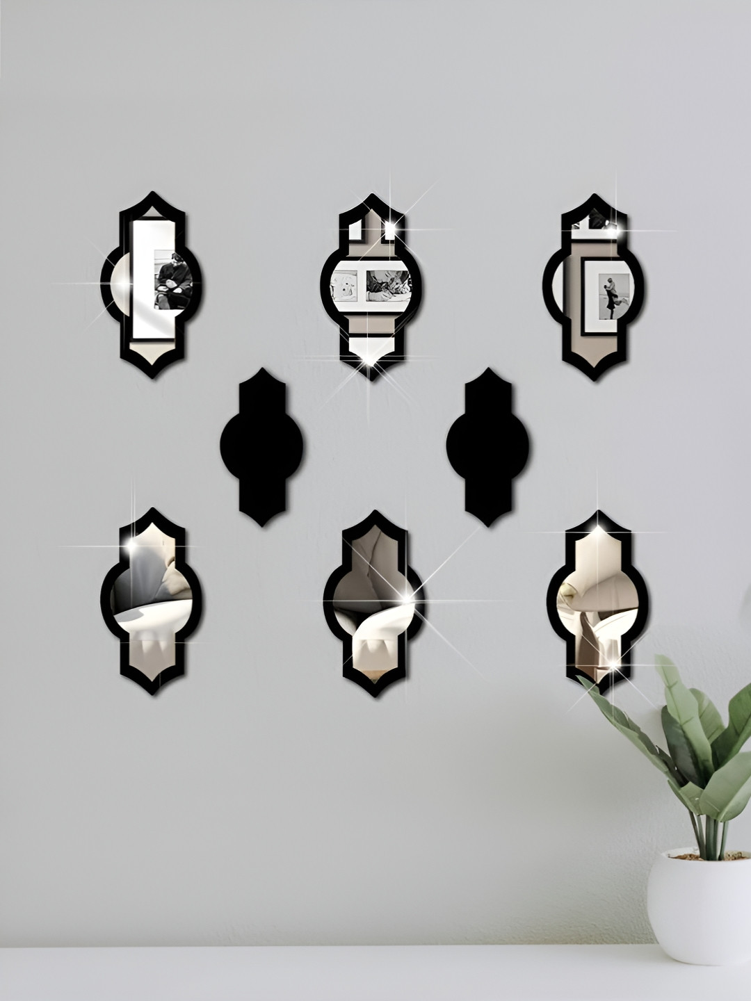 VAH Kya Bat Hai !! Black 8 Pieces Mirror Traditional Acrylic Mirror Sticker