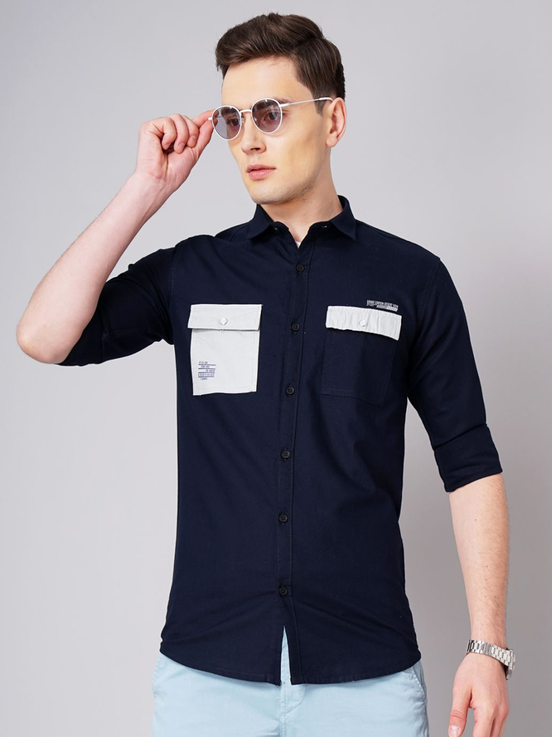 THE BEETEL HOUSE Men Standard Slim Fit Contrast Pocket Detailed Cotton Casual Shirt