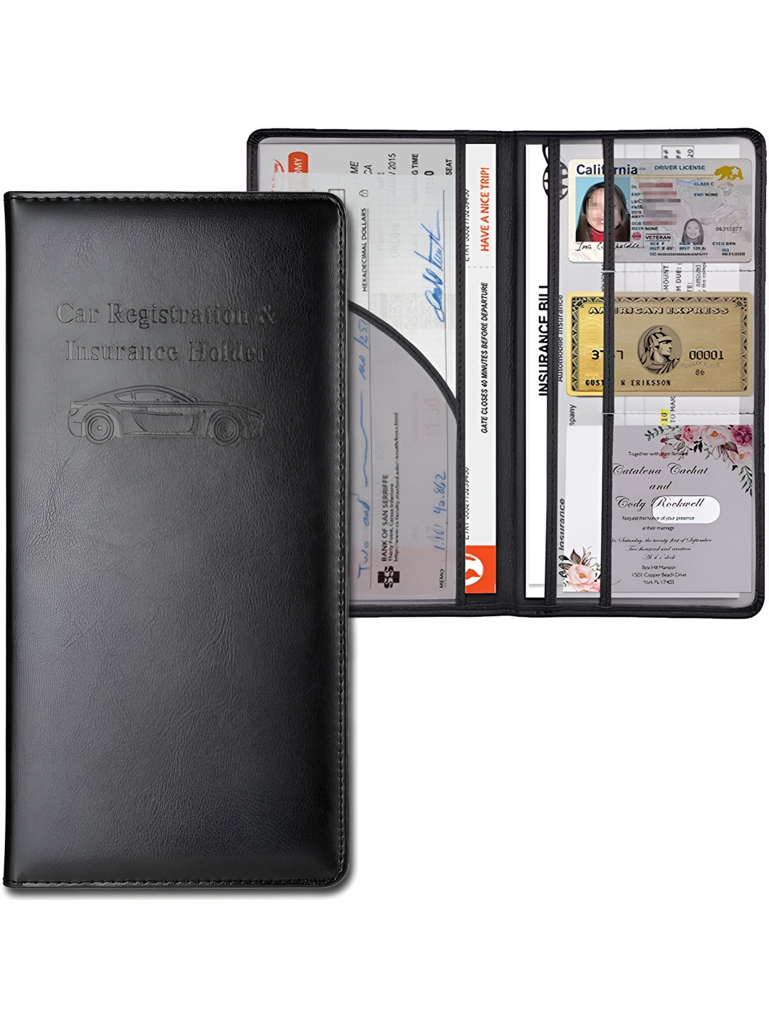 Panchhi Store Set Of 2 Black Car Document Holder with Magnetic Closure