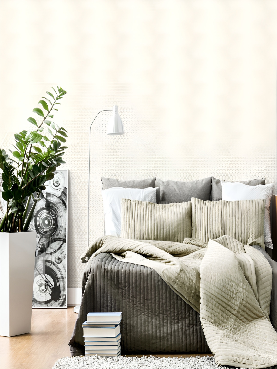 Fedora Wallpapers Cream Striped PVC-Embossed Wallpaper - Modest