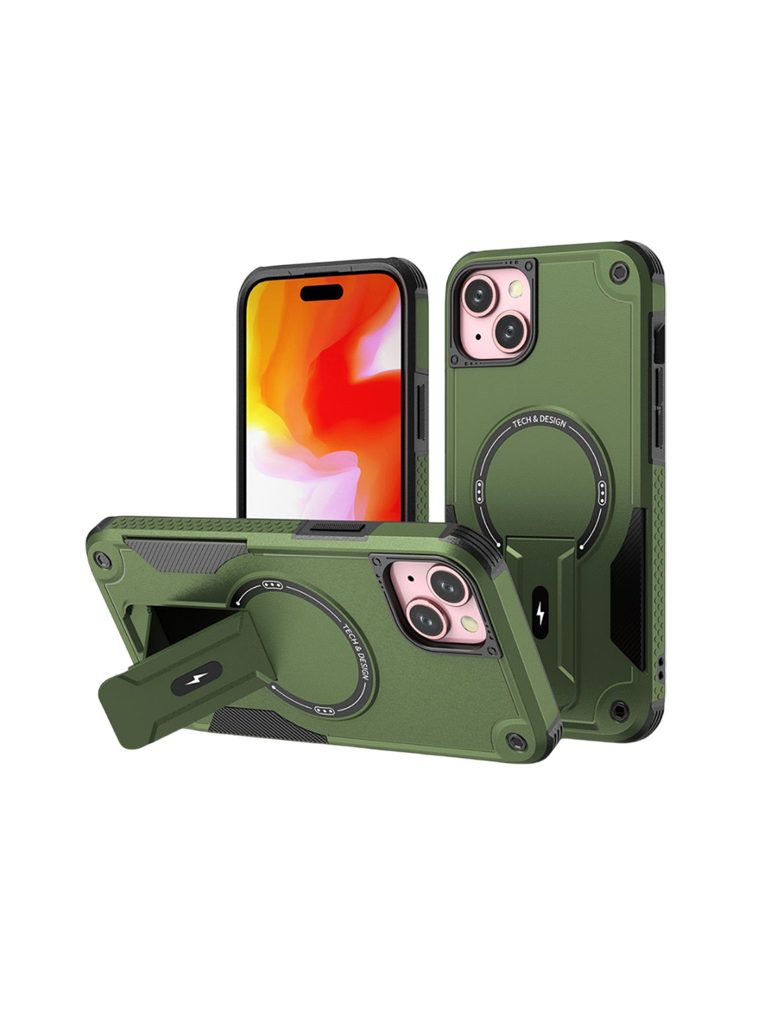 Luxury Kase Solid Printed iPhone 15 Plus Back Cover with Portable Kickstand