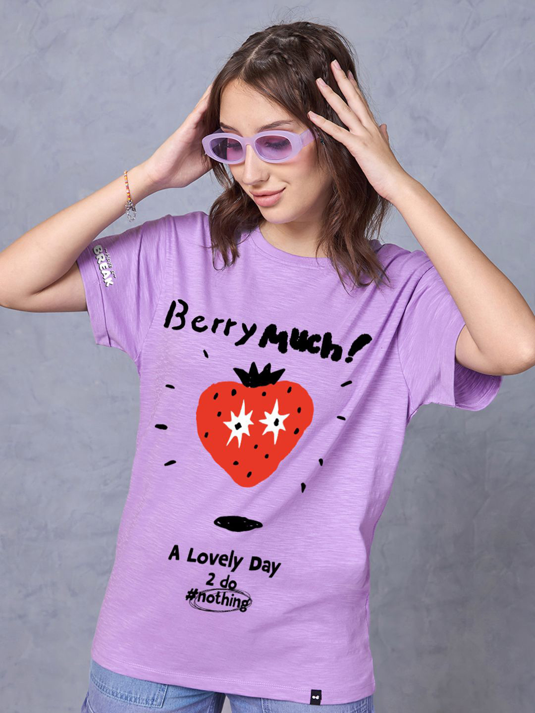 Bewakoof Women Purple Berry Much Graphic Printed Boyfriend T-shirt