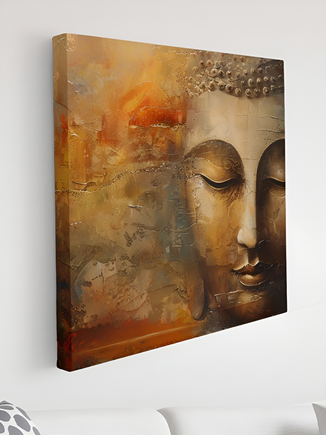 Livin'luxe Brown & Orange Colored Lord Buddha Printed Canvas Wall Art