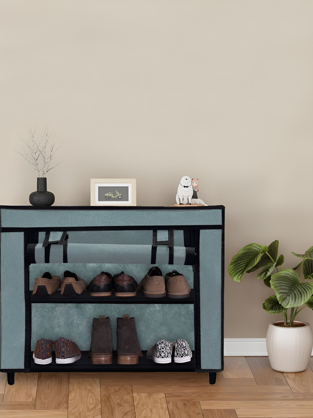 Rmerchants Grey 2 Layers Stainless Steel Collapsible Shoe Rack With Dust Cover