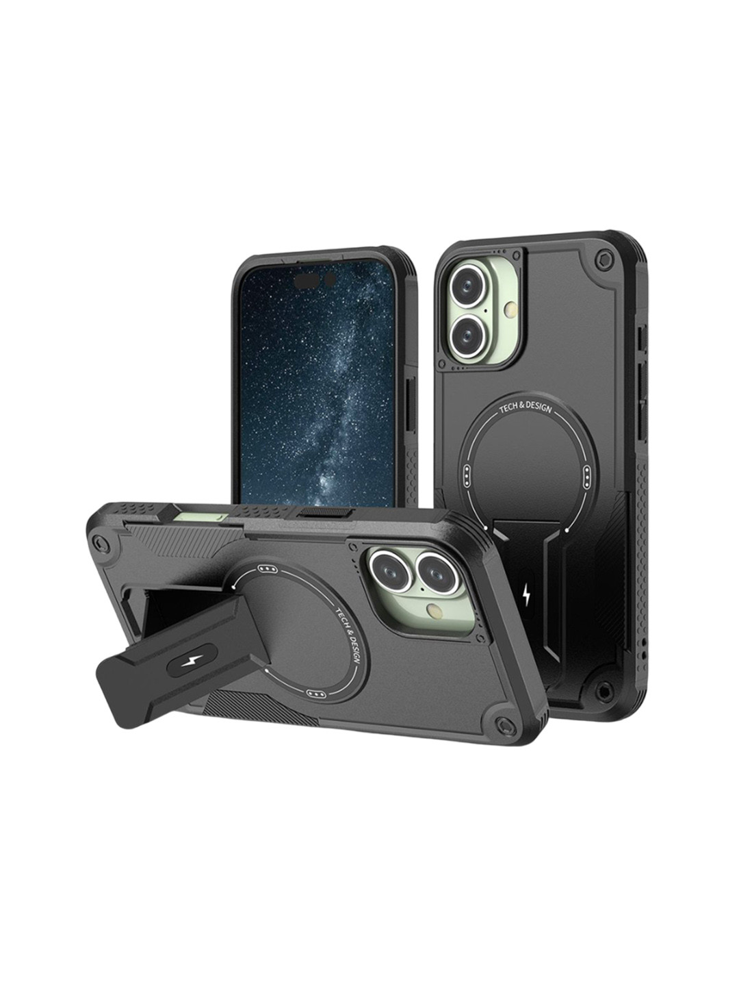 Luxury Kase Solid Printed iPhone 16 Plus Back Cover with Portable Kickstand