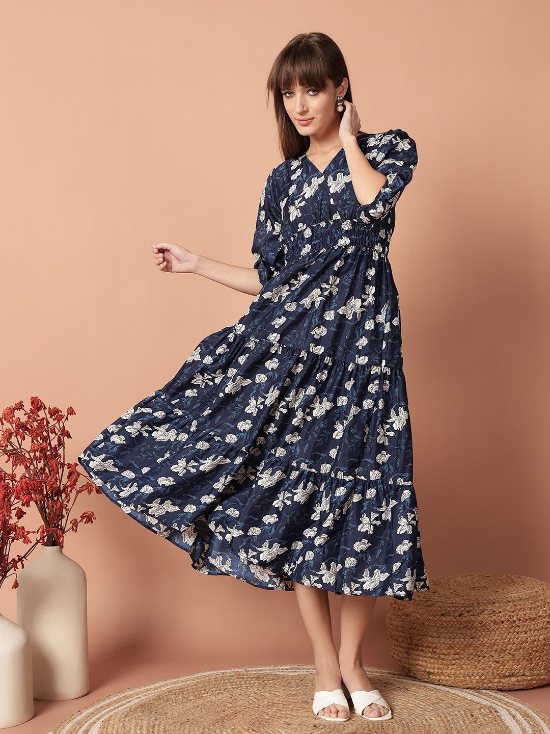 Raiyani Enterprise Woman Floral  Print Crepe Fit & Flare Maxi Dress