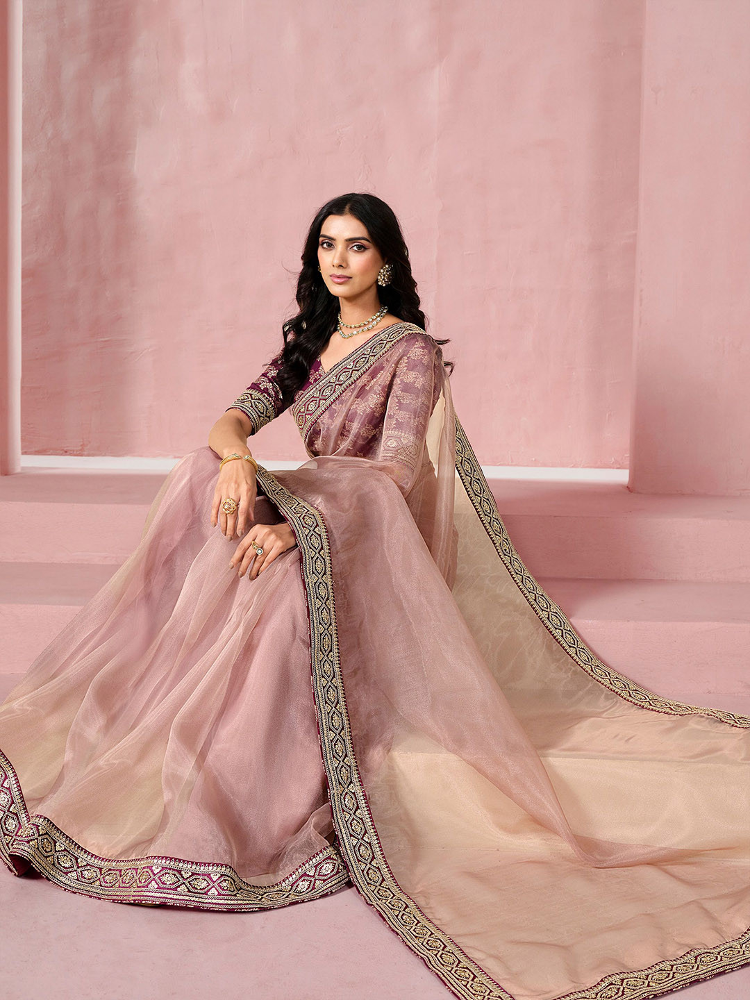 Sangria Sequinned Saree with Blouse Piece
