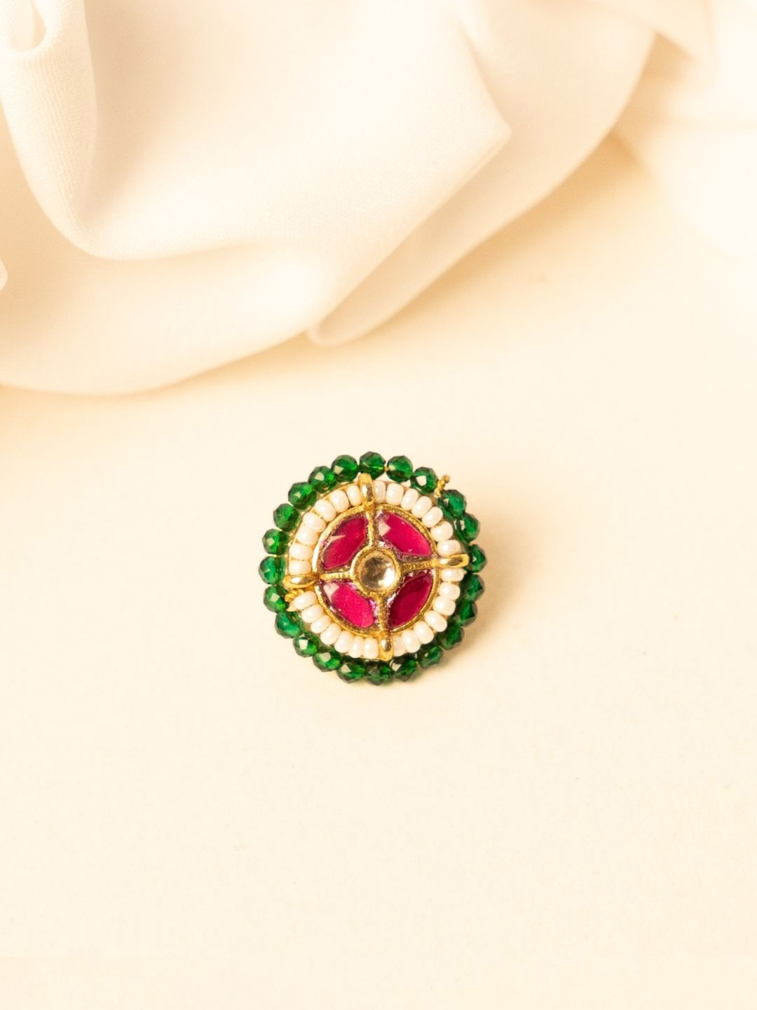 PANASH Gold-Plated Kundan Studded Ring Nosepin