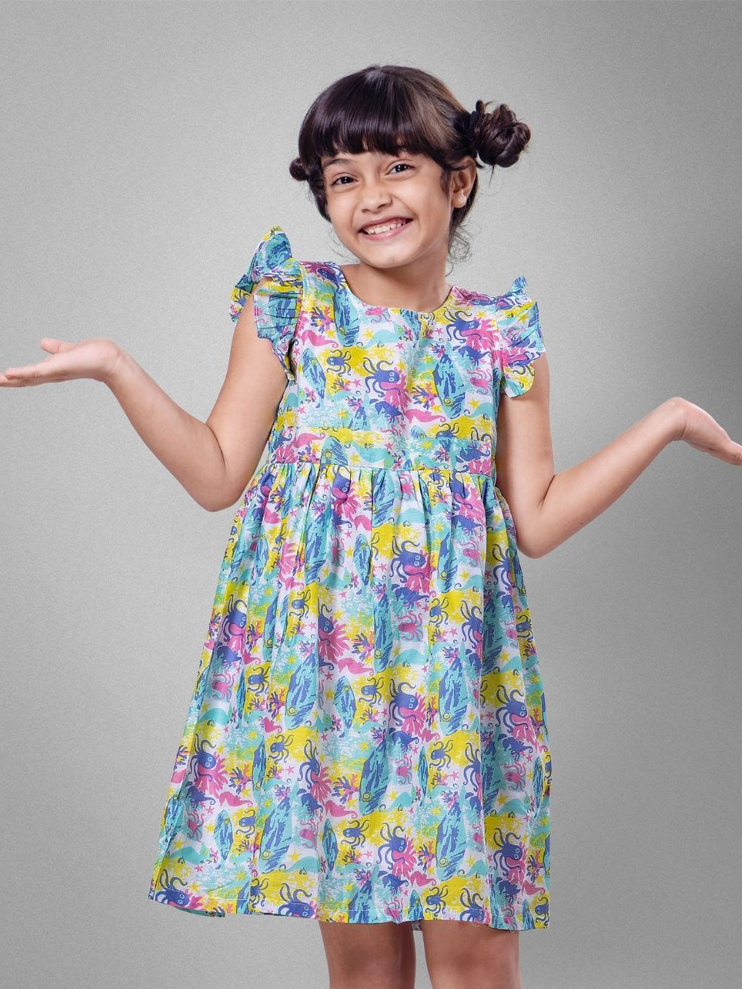 Tura Turi Girls Abstract Printed Cotton Empire Above Knee Dress