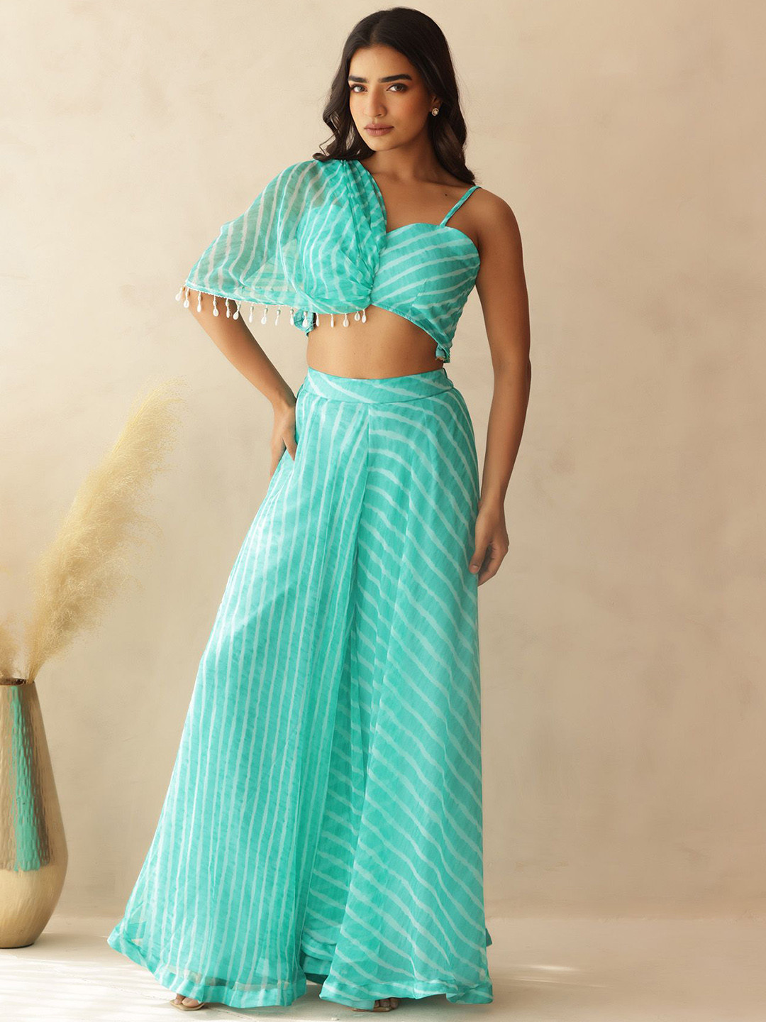 DEASHA INDIA TASHI Sholder-Strap Cropped Top With Palazzo Co-Ords