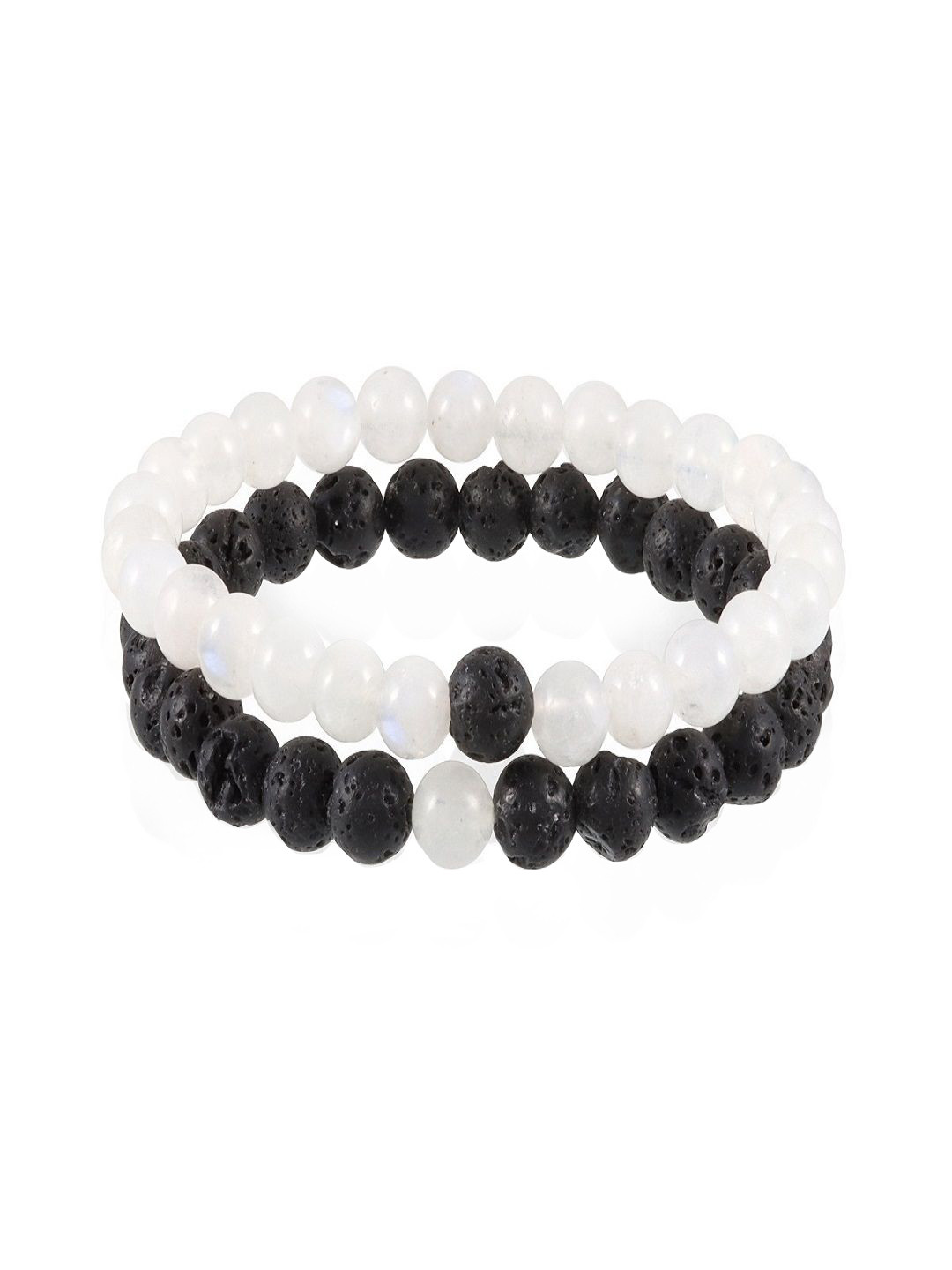 Nirvana Unisex Set Of 2 Crystals Rainbow Moonstone and Lava Bracelet