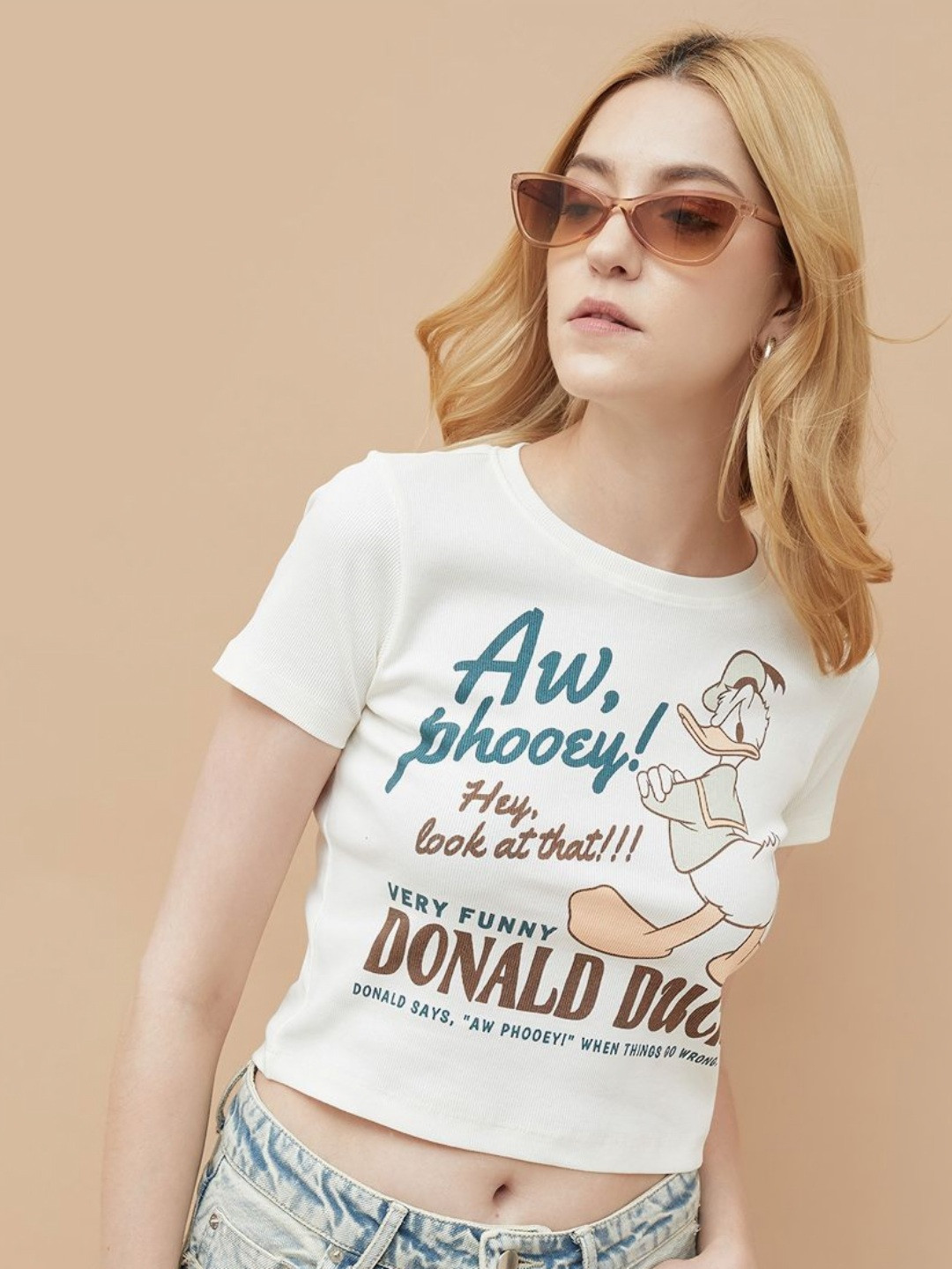 Ginger by Lifestyle Women Donald Duck Typography Printed Round Neck Cotton T-shirt