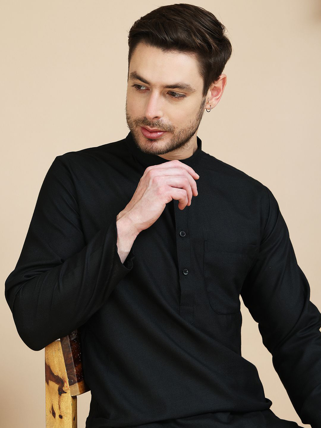 Anouk Mirage Band Collar Pure Cotton Straight Kurta With Pyjamas