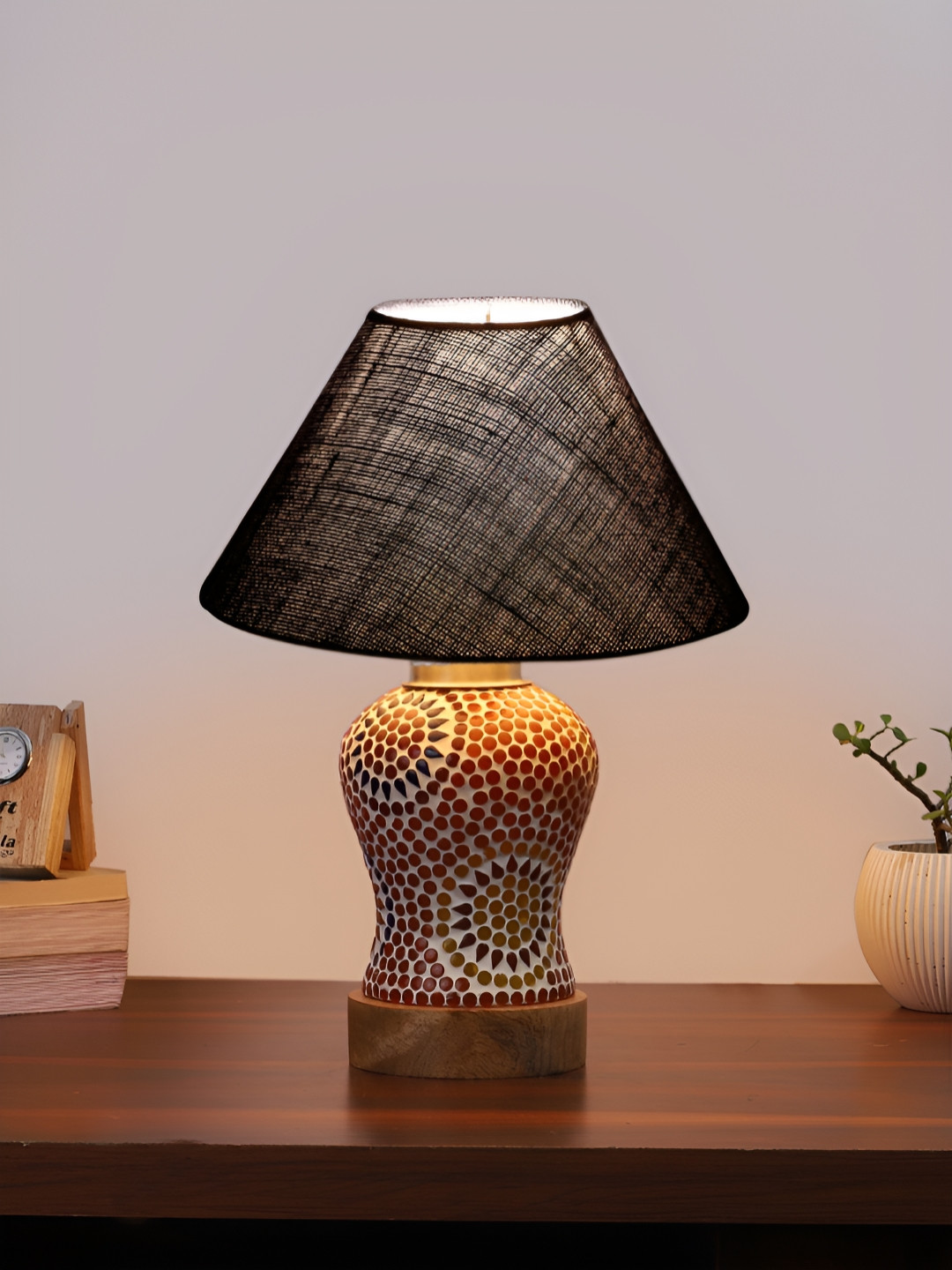 Aura Conical Blue & White Printed Glass Frustum Shaped Table Lamp