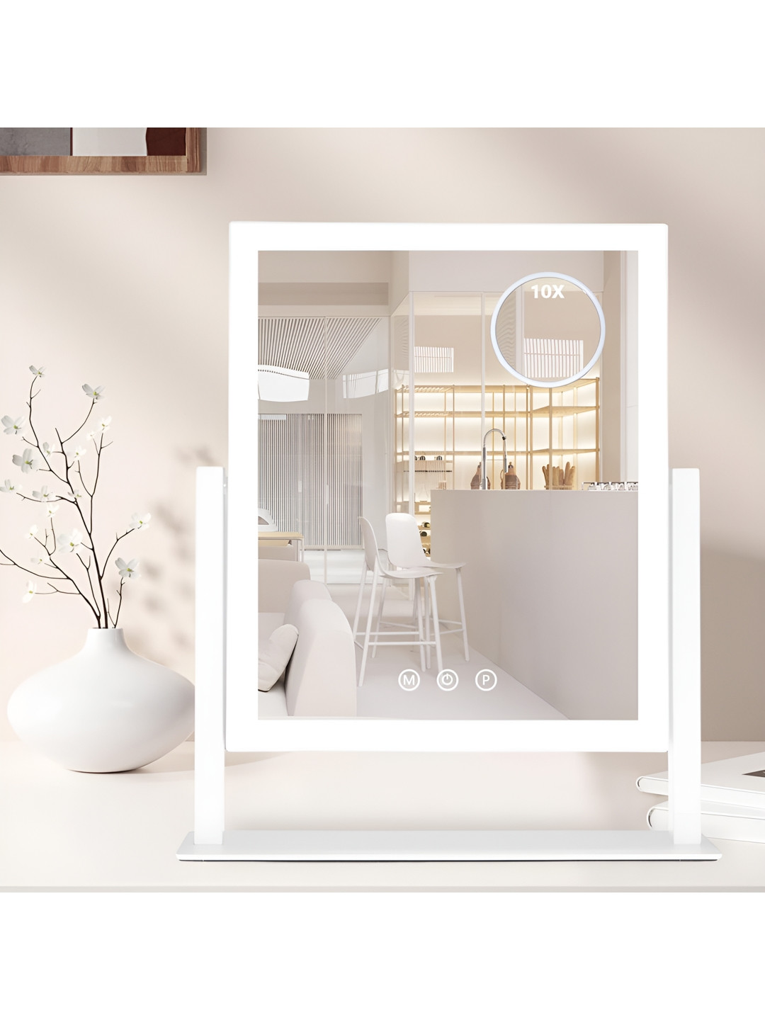 Sasimo Egypt White Rectangle Shaped Metal Table Top Mirror