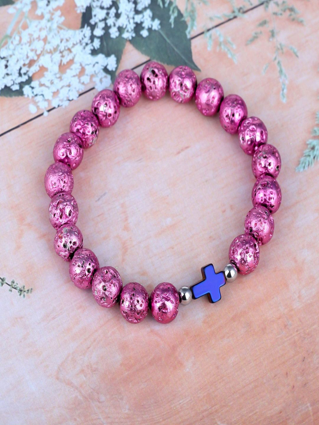 Nirvana Unisex Crystals Lava and Hematite Stretch Bracelet