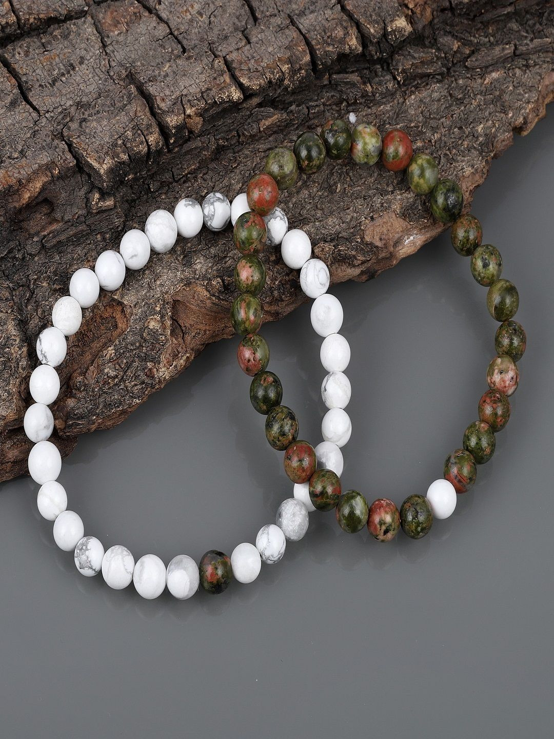 Nirvana Unisex Set Of 2 Crystals Howlite and Unakite Couple Bracelet