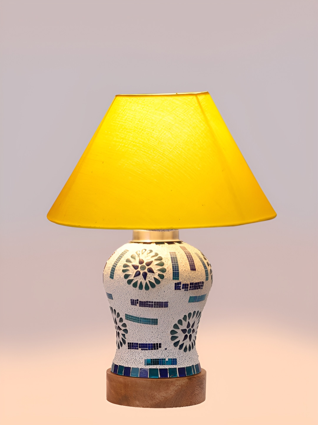 Aura Yellow & Green Frustum Shape Glass & Wooden Table Lamp