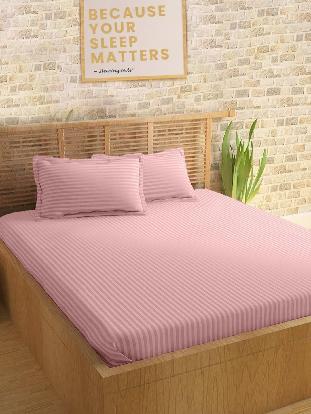 Sleeping Owls- because your sleep matters Colors Pink 2 Pcs Striped Cotton Pillow Covers