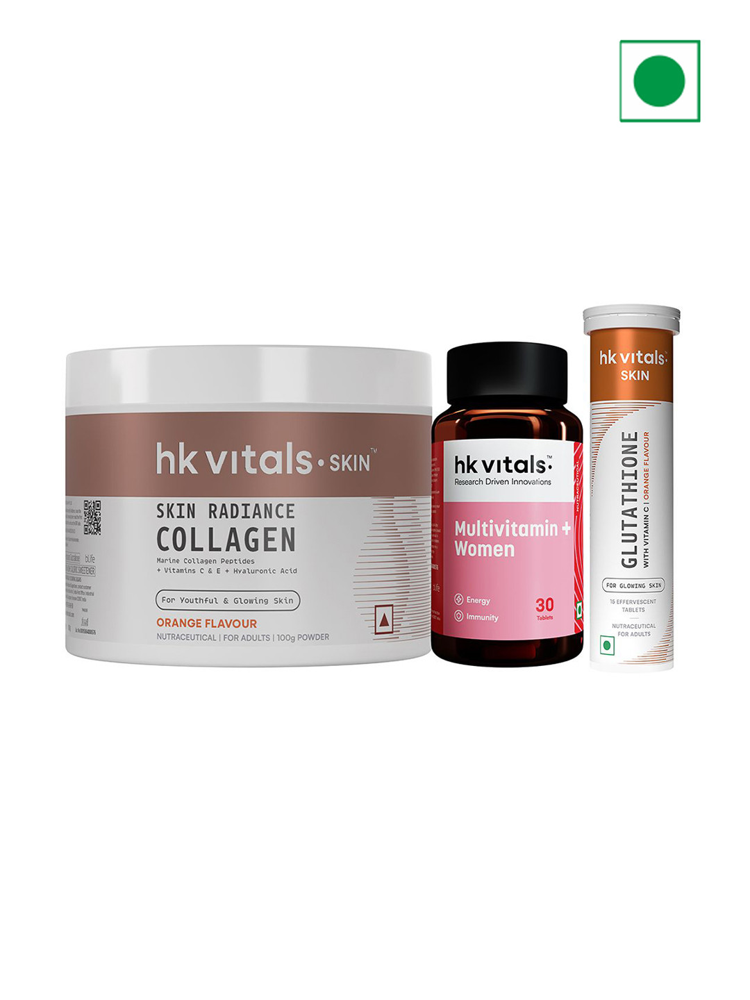 HK VITALS Set Of 3 Multivitamin - 30 Tablets- Glutathione - 15 Tablets & Collagen- 100g