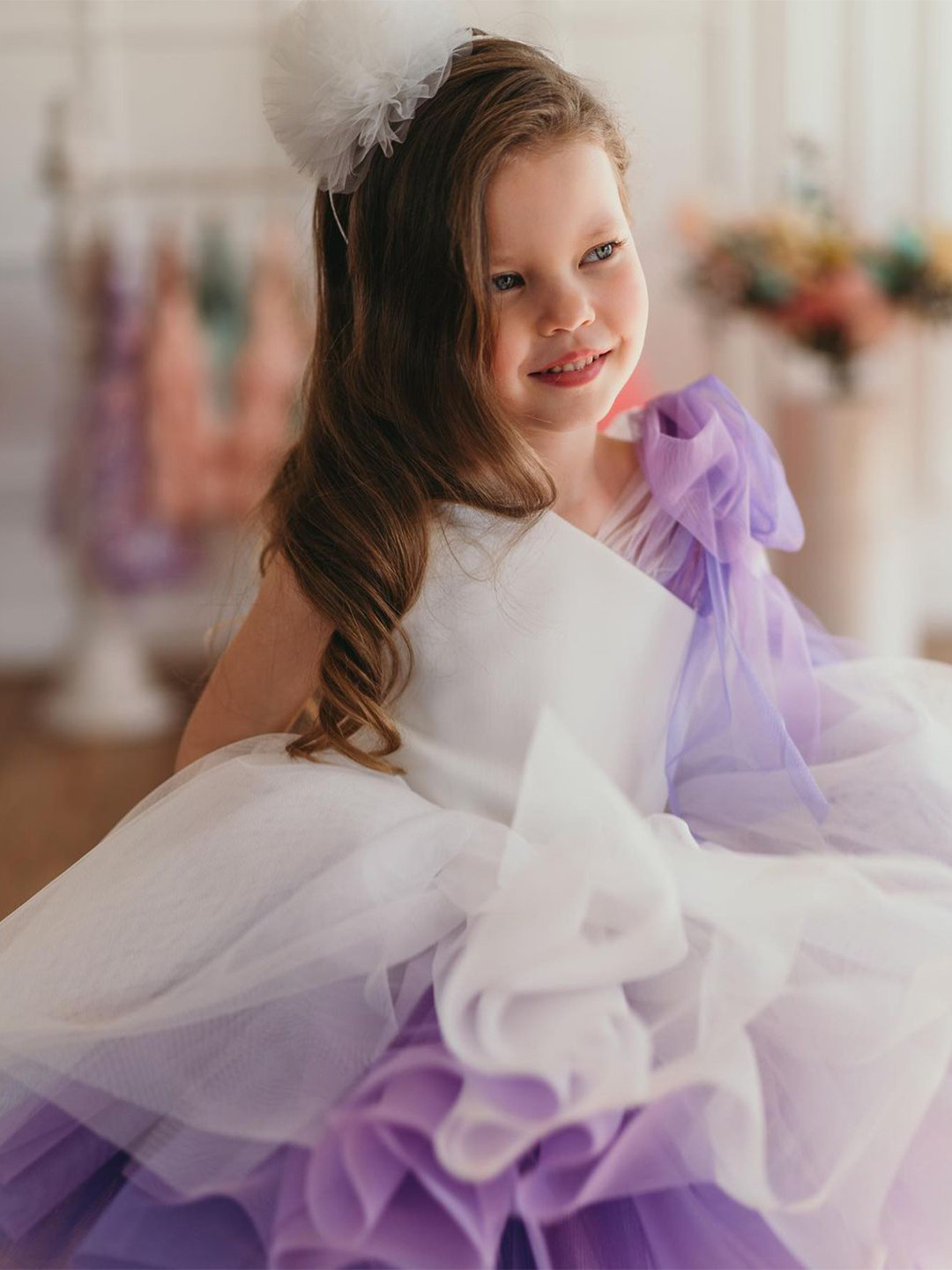 First Little Smile Girls Beaded Fluffy Birthday Party Dress