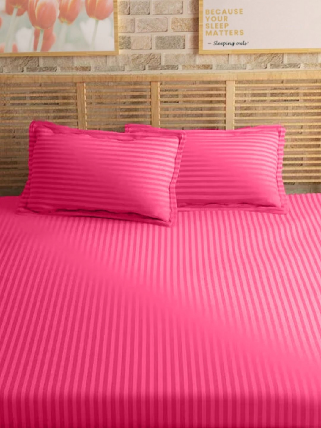 Sleeping Owls- because your sleep matters Colors Pink 2 Pcs Striped Cotton Pillow Covers